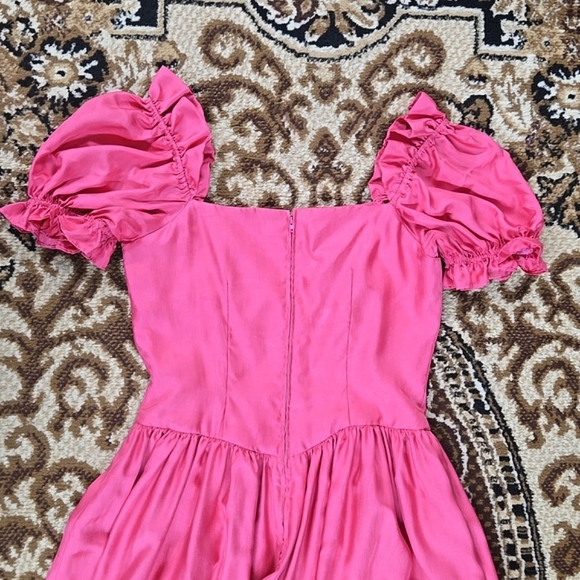80s Drop Waist Barbie Pink Puff Sleeve Princess Dress 1980s Prom Retro Fuchsia - Picture 8 of 14